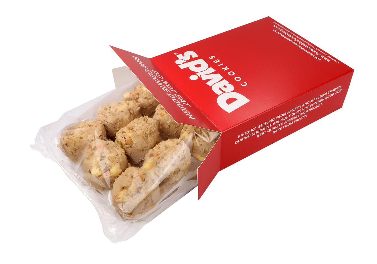 Open box of David's Cookies cookie dough